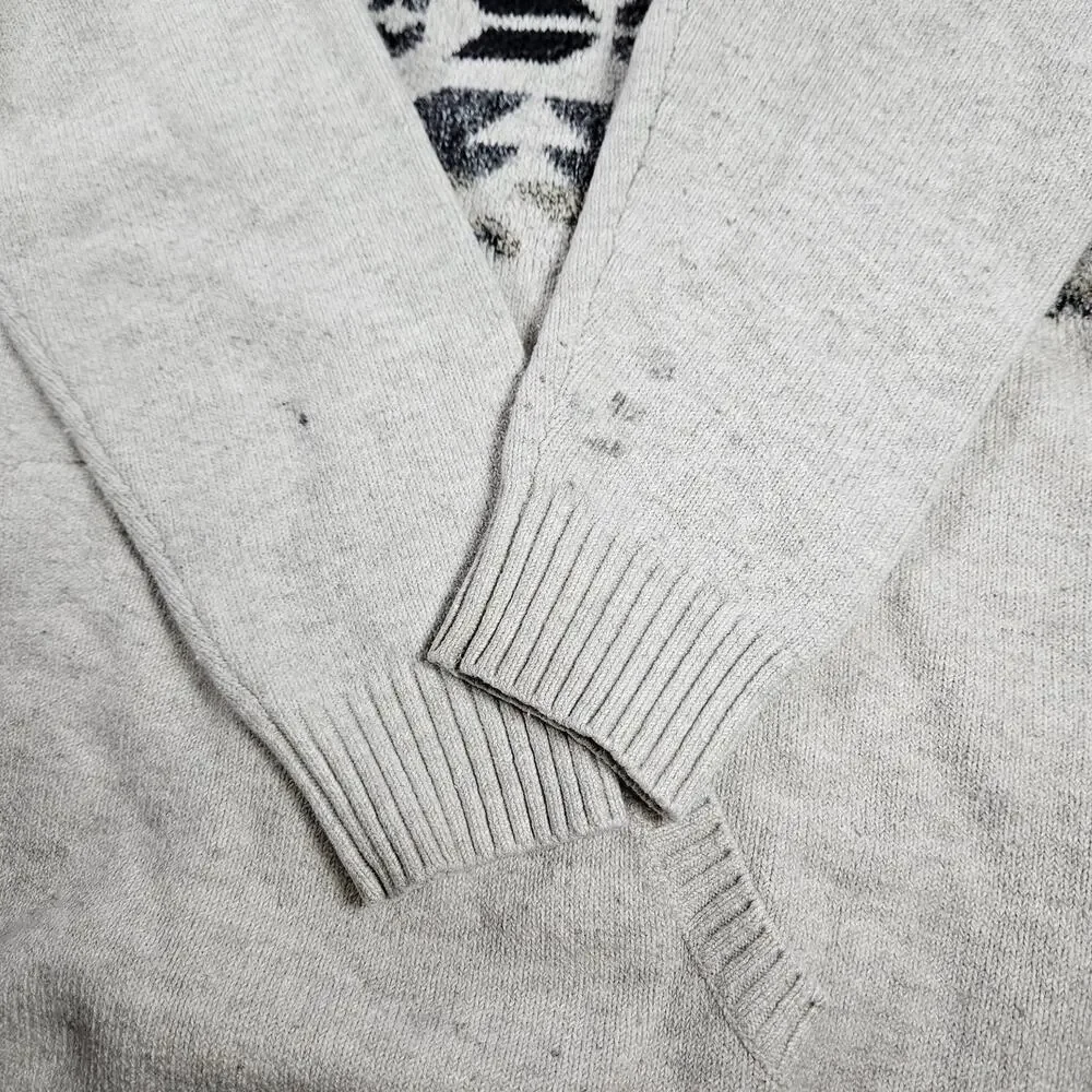 Old Navy Hoodie Men's Grey Multi L Knit Fair Isle Pullover *Discoloration